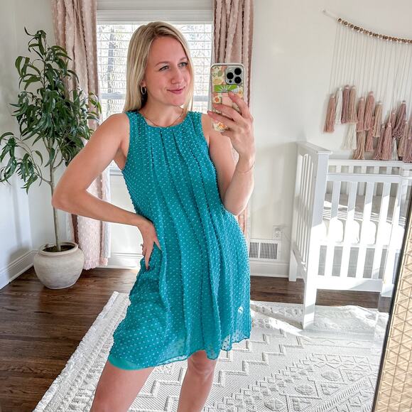 Anthropologie Sachin + Babi Flocked Speckle Silk Blend Mini Dress Teal - Picture 2 of 6